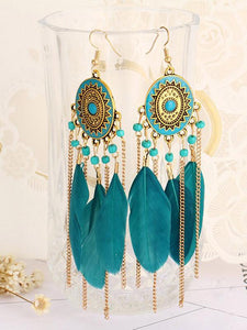 Bohemian Feather Turquoise Earrings