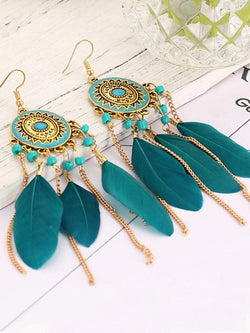 Bohemian Feather Turquoise Earrings