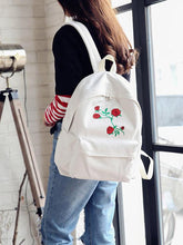 Canvas Backpack with Embroidered Rose
