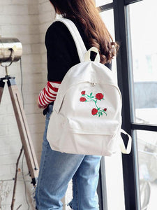 Canvas Backpack with Embroidered Rose